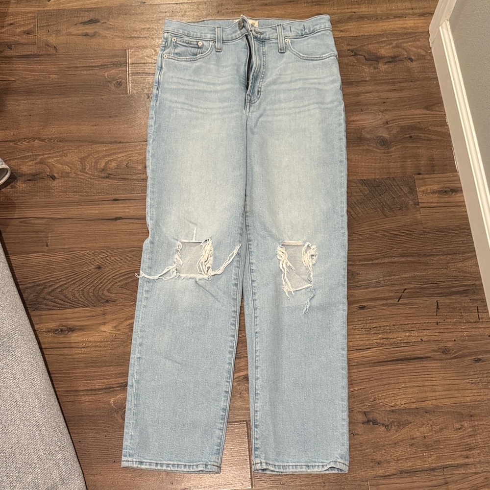 Madewell Light Blue Distressed Straight-Leg Jeans